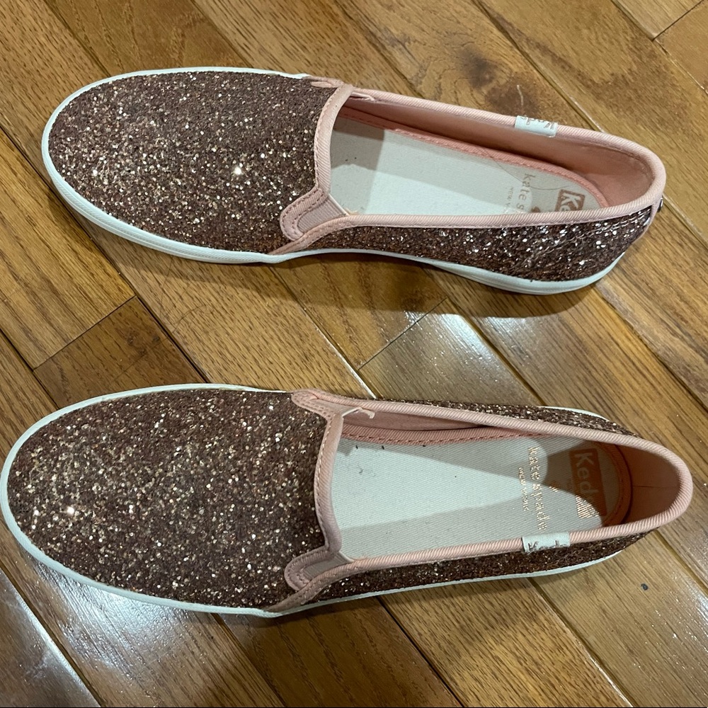 Kate Spade x Keds canvas glitter slip ons, size 8. Rose color